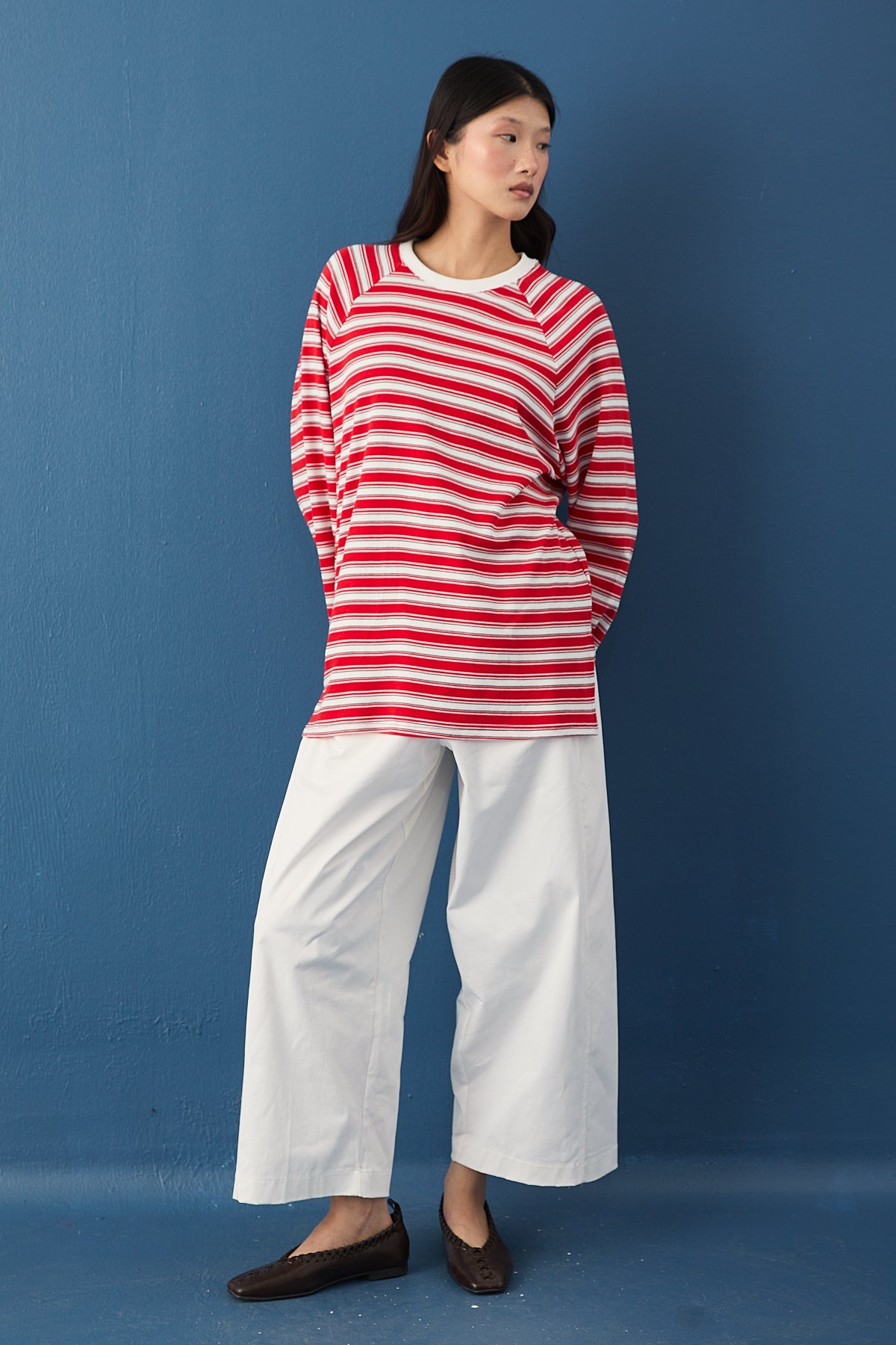 Reglan Kol Basic Çizgili Sweasthirt