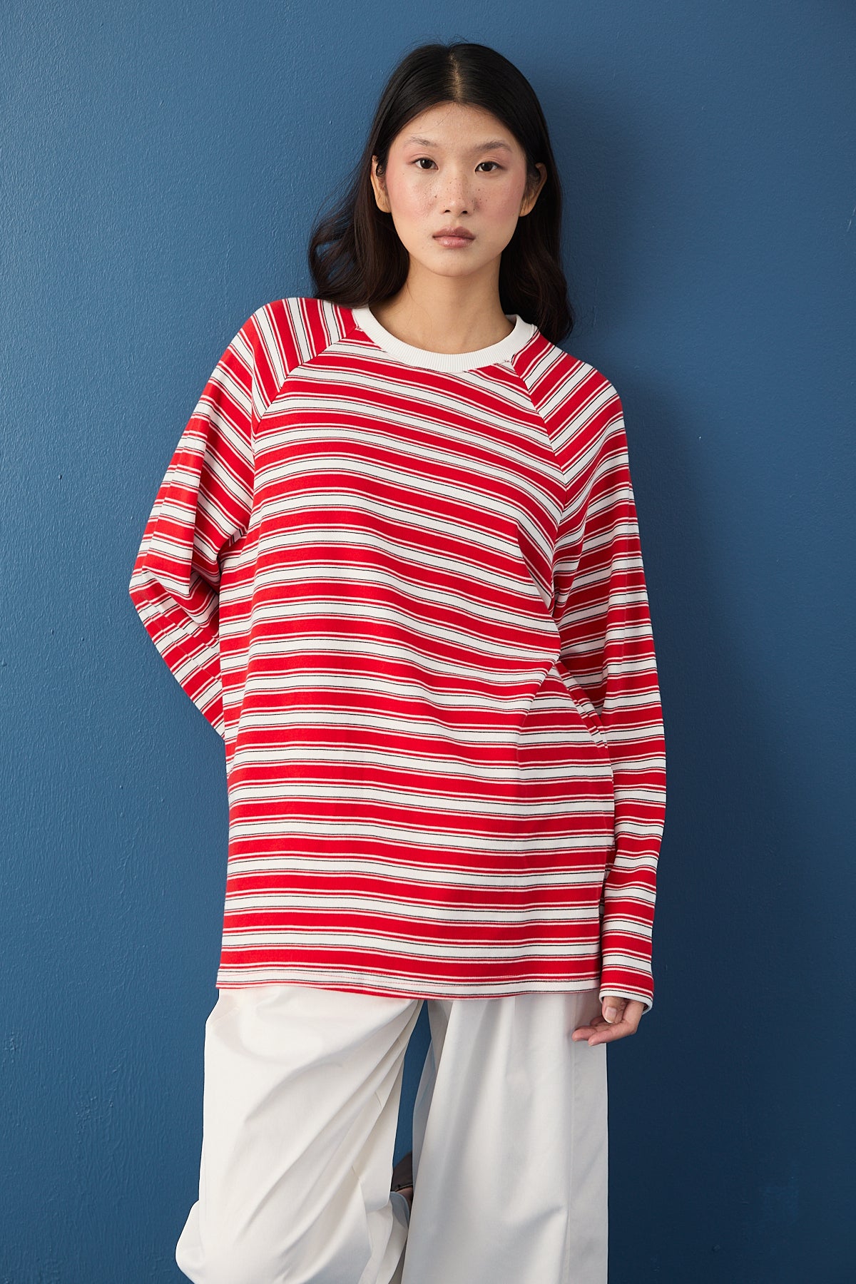 Reglan Kol Basic Çizgili Sweasthirt