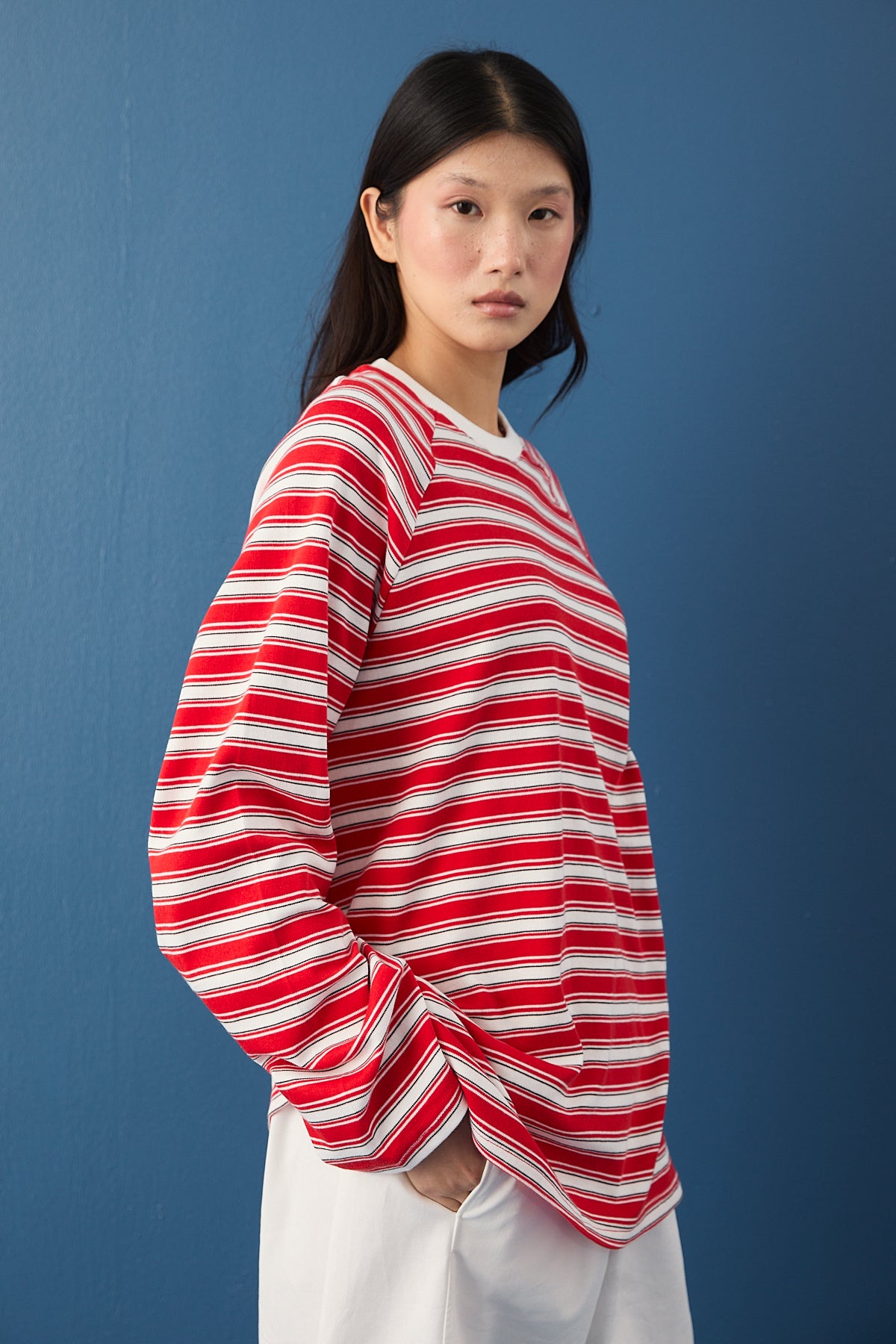 Reglan Kol Basic Çizgili Sweasthirt