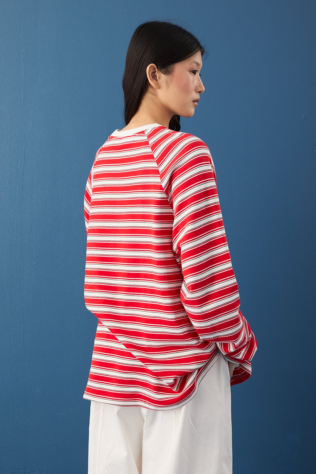 Reglan Kol Basic Çizgili Sweasthirt