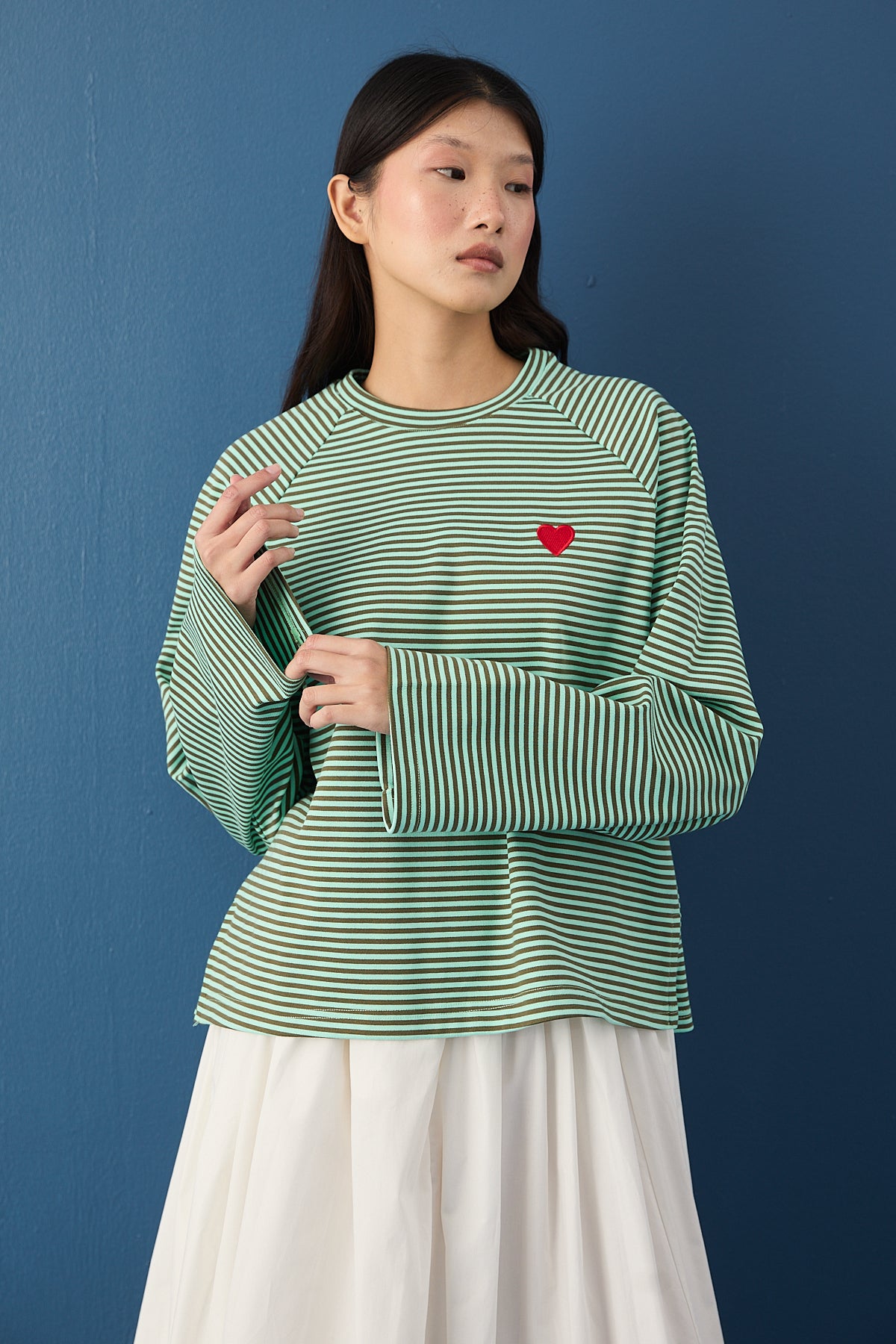 Şal Detaylı Çizgili Sweatshirt