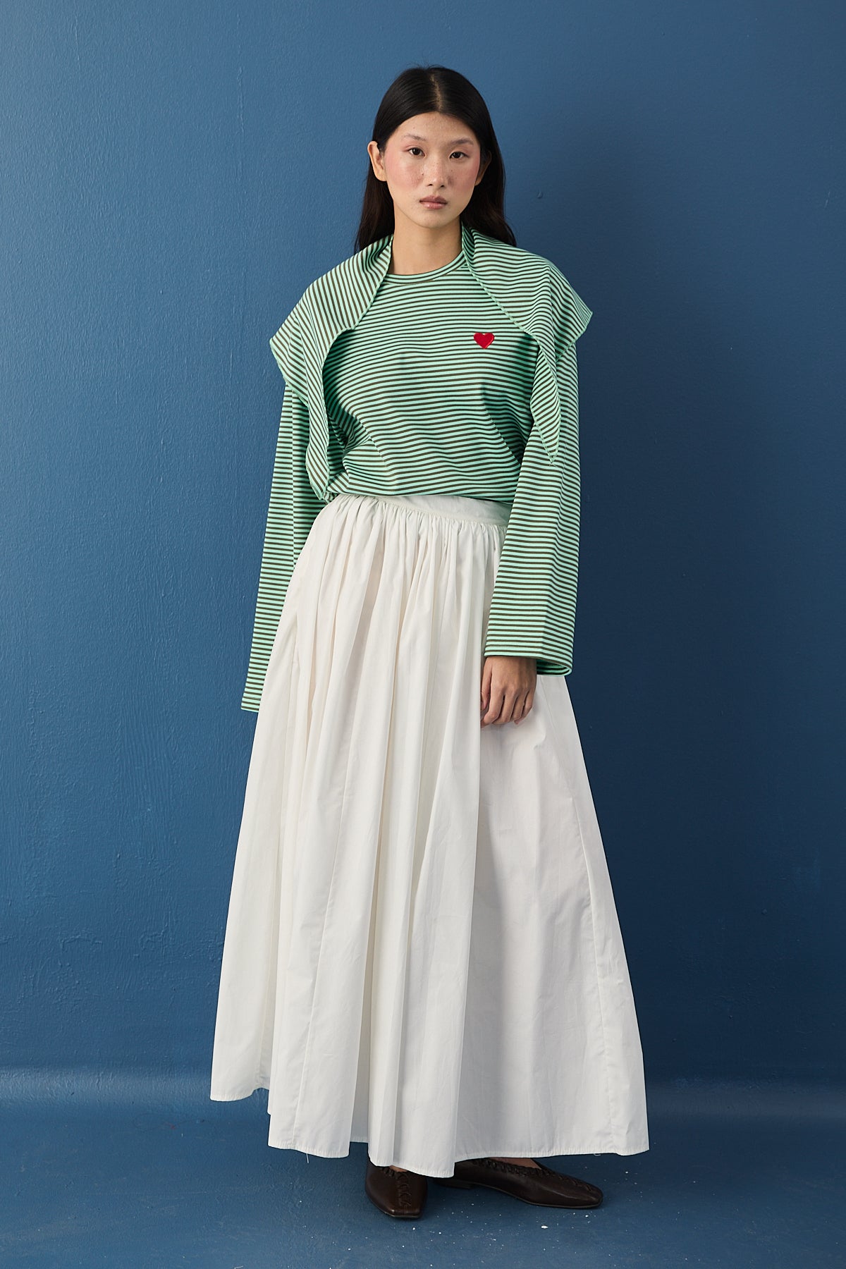 Şal Detaylı Çizgili Sweatshirt