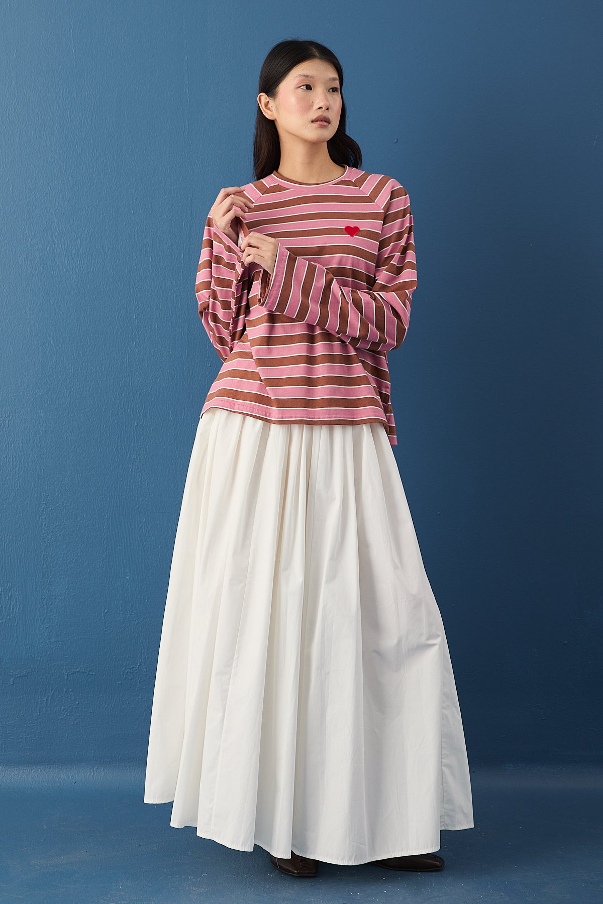 Şal Detaylı Çizgili Sweatshirt