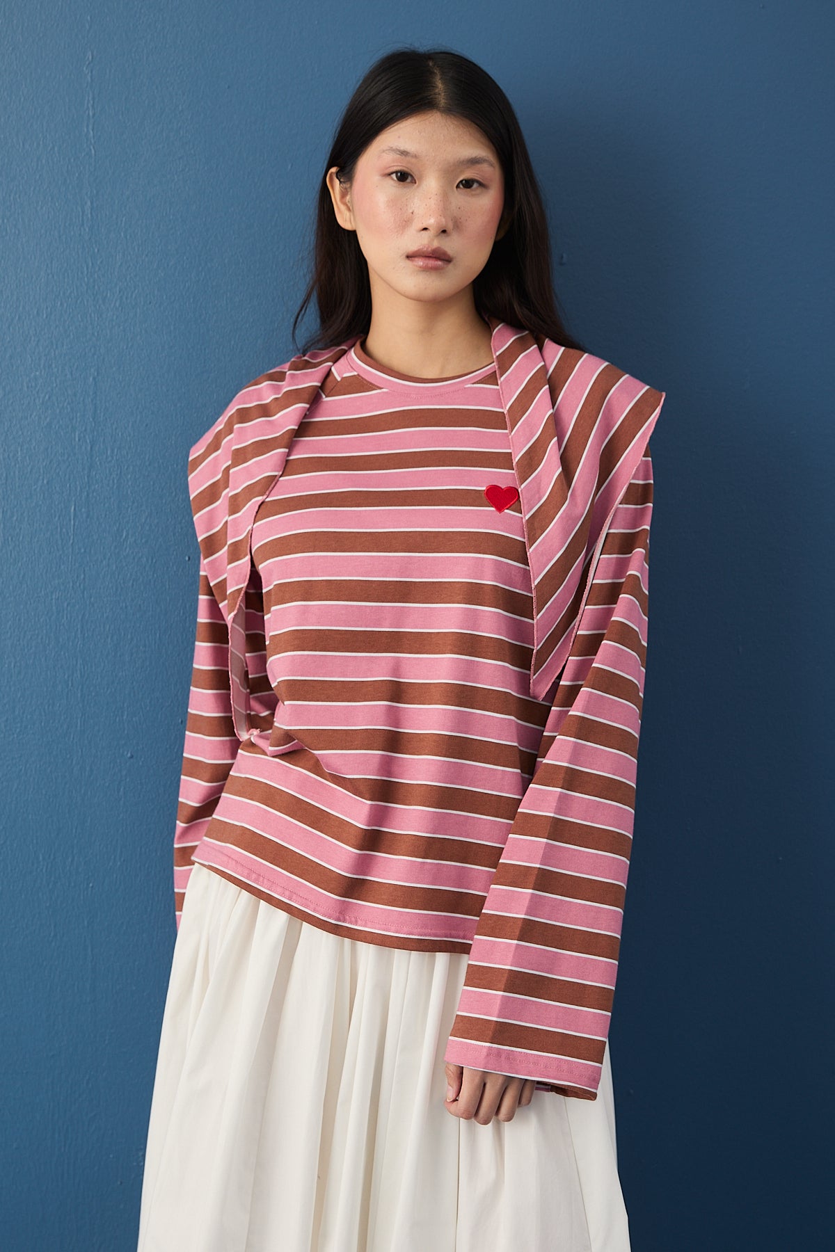 Şal Detaylı Çizgili Sweatshirt