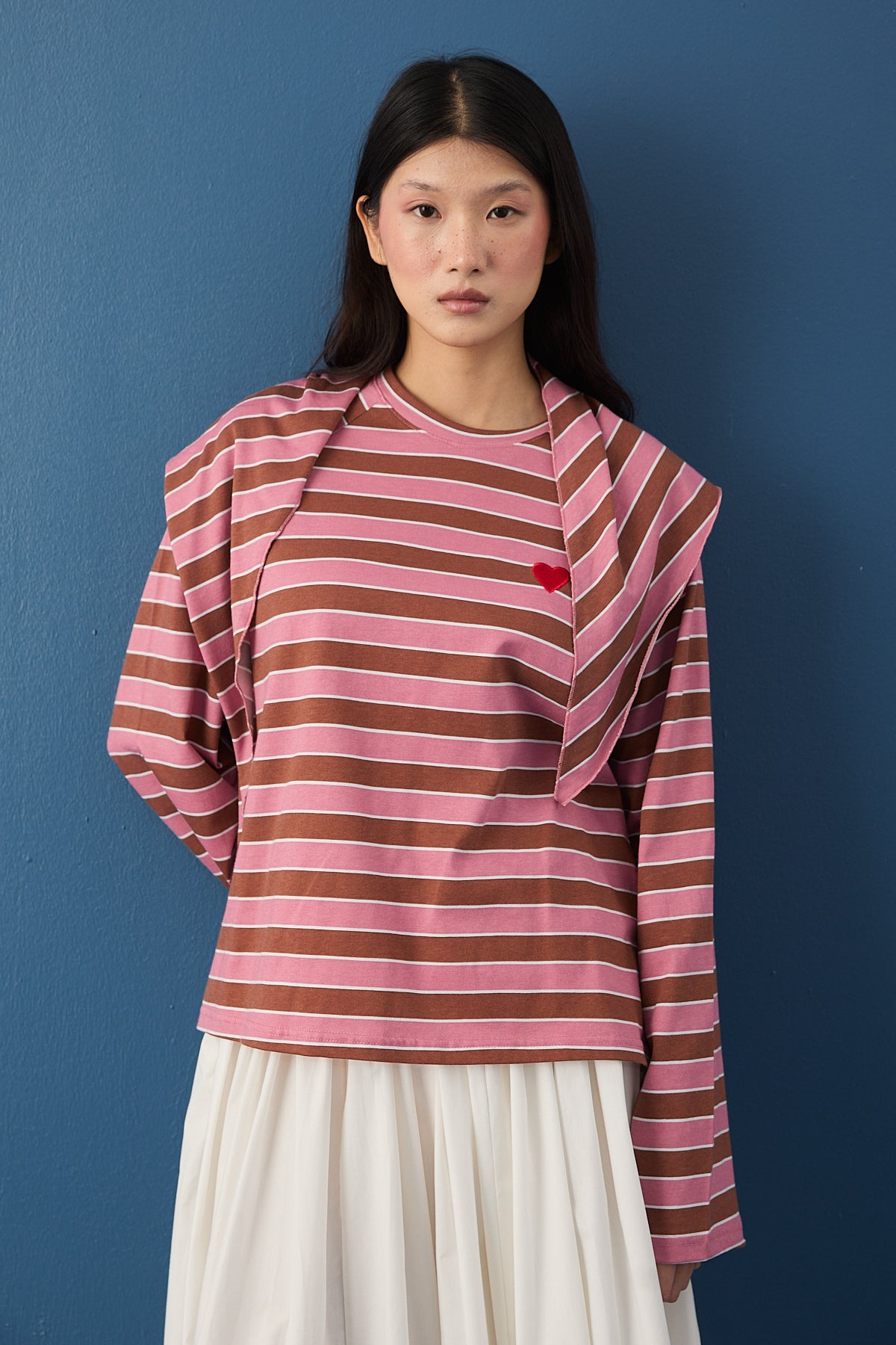 Şal Detaylı Çizgili Sweatshirt