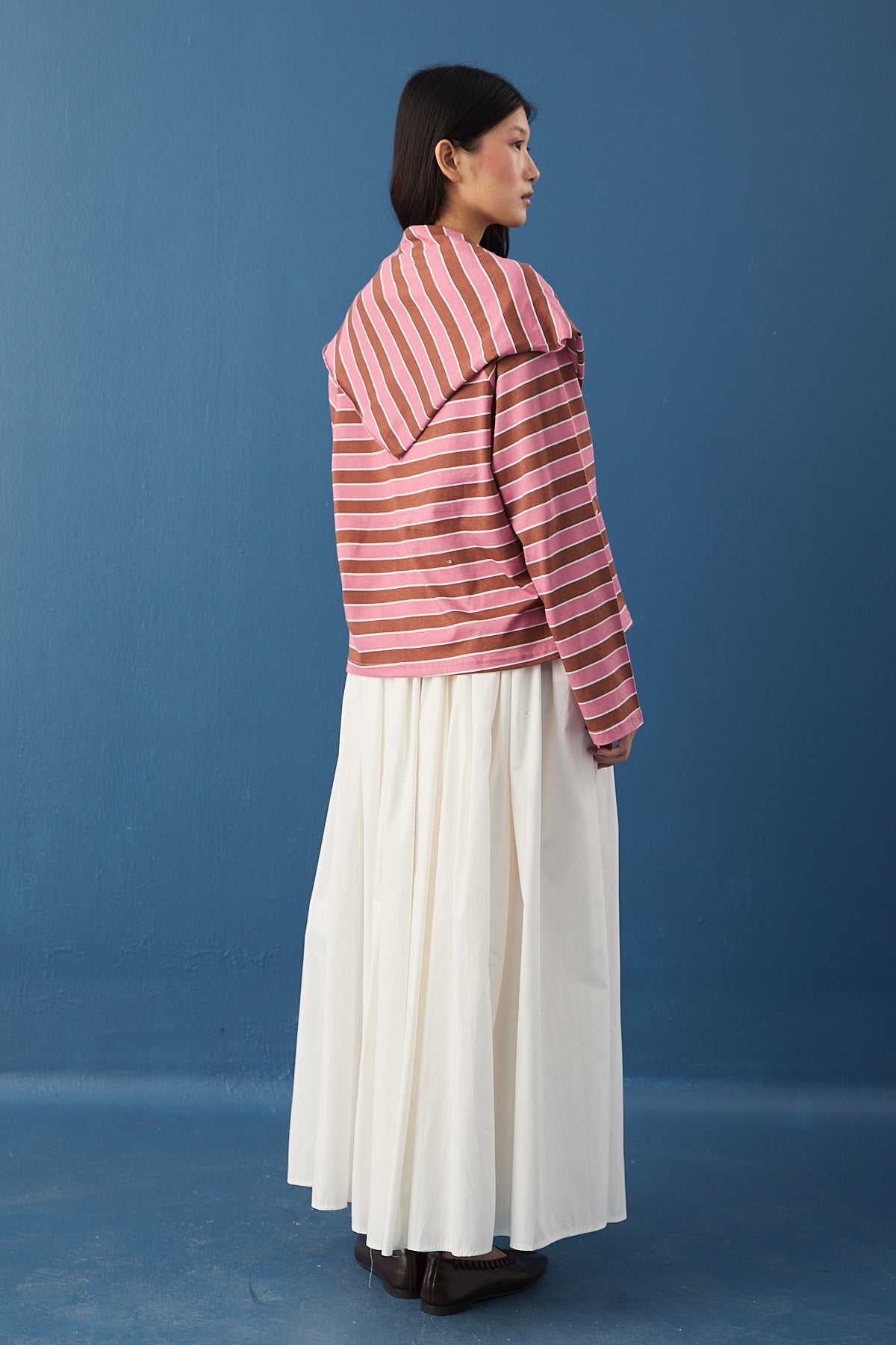 Şal Detaylı Çizgili Sweatshirt