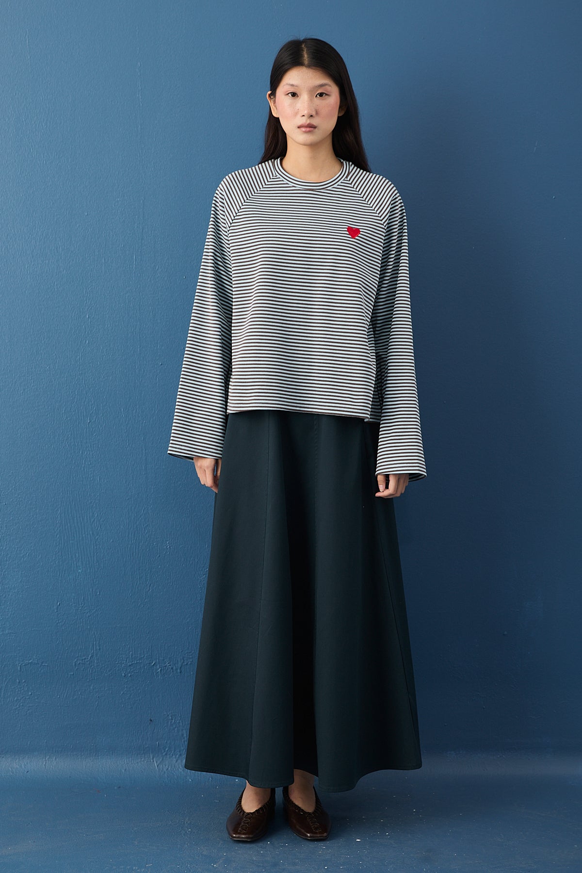 Şal Detaylı Çizgili Sweatshirt