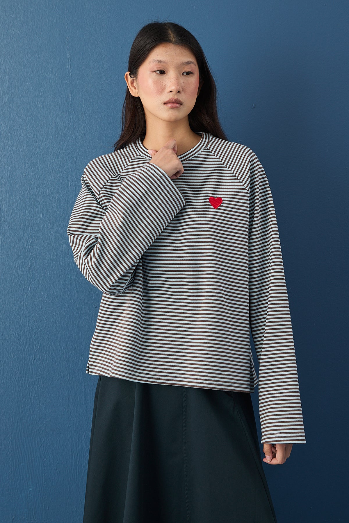 Şal Detaylı Çizgili Sweatshirt