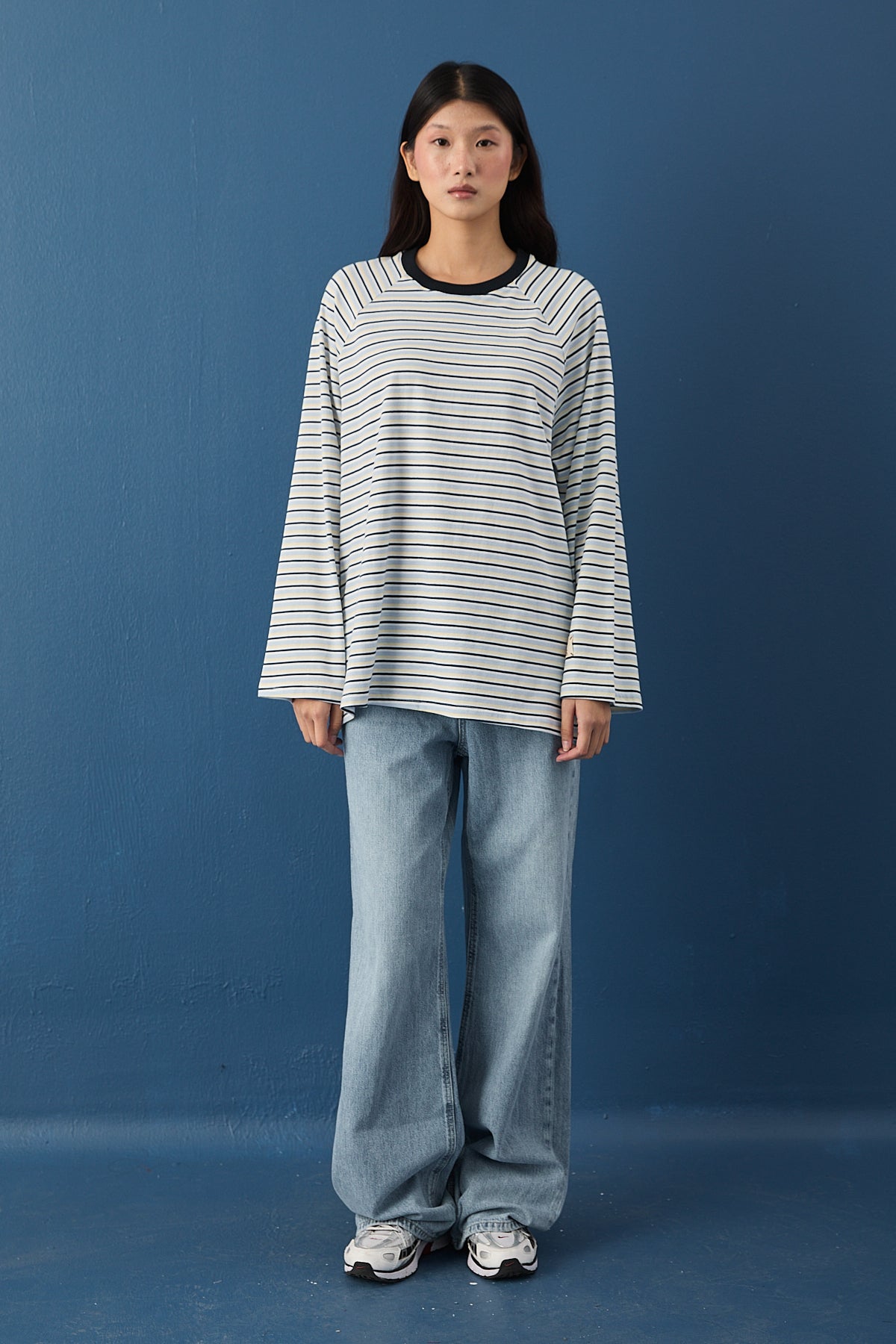 Reglan Kol Basic Çizgili Sweasthirt