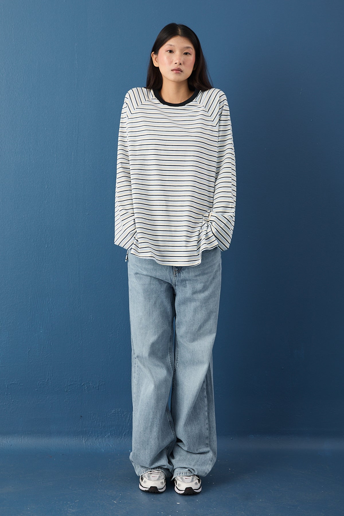 Reglan Kol Basic Çizgili Sweasthirt