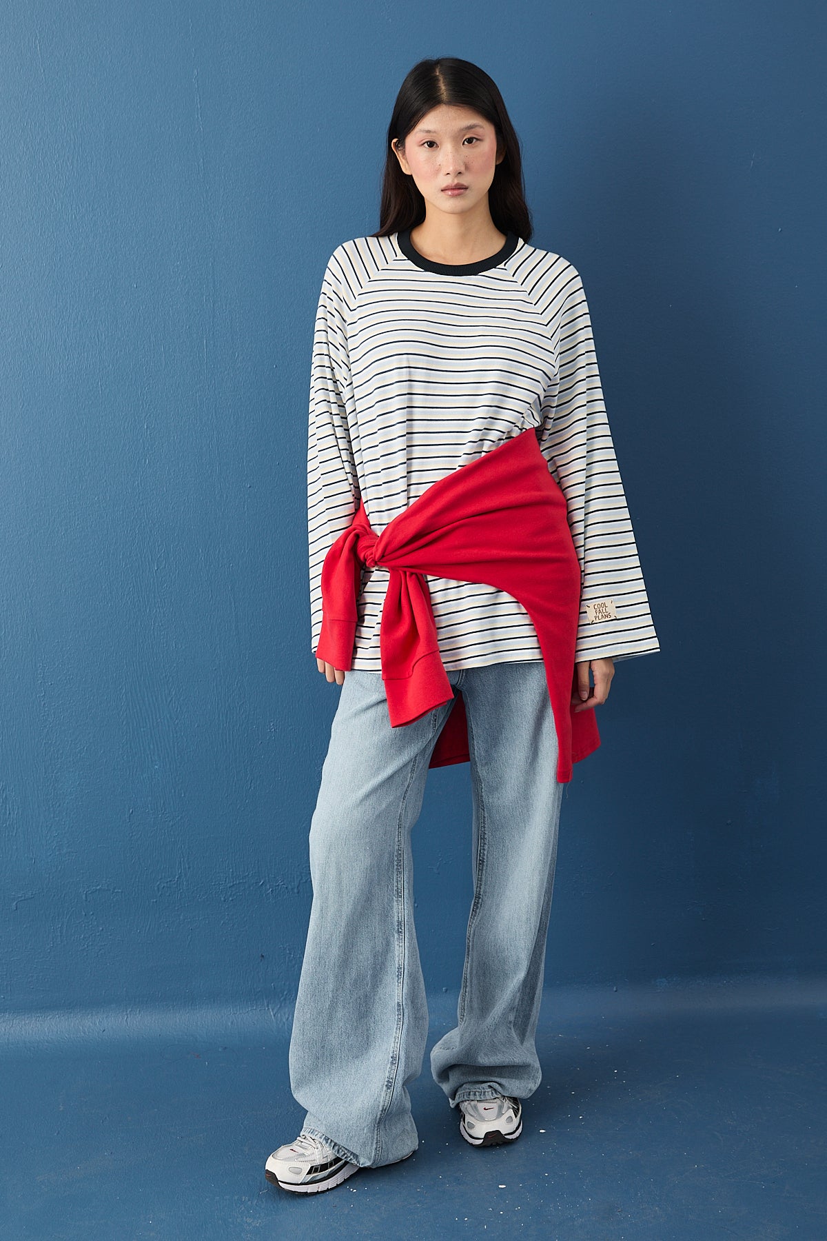 Reglan Kol Basic Çizgili Sweasthirt