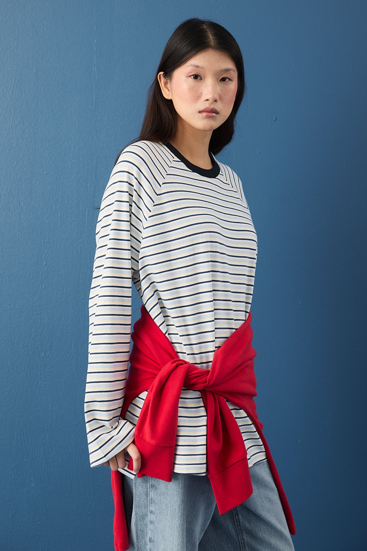 Reglan Kol Basic Çizgili Sweasthirt