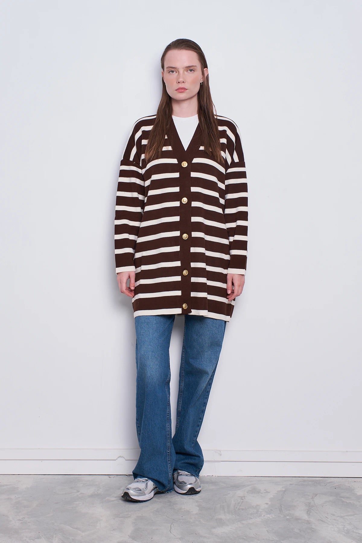 Oversize Çizgili Hırka