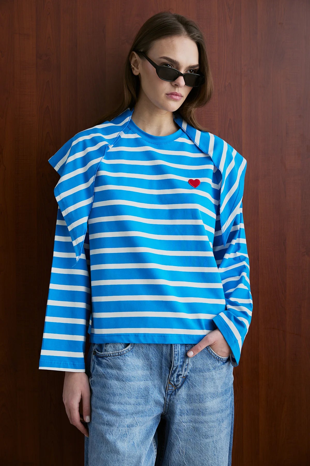 Şal Detaylı Çizgili Sweatshirt