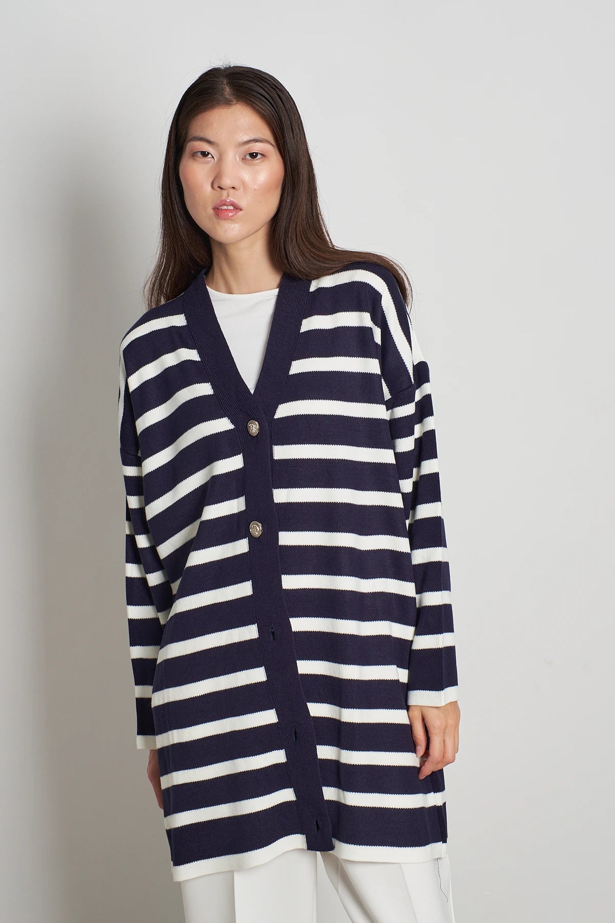 Oversize Çizgili Hırka