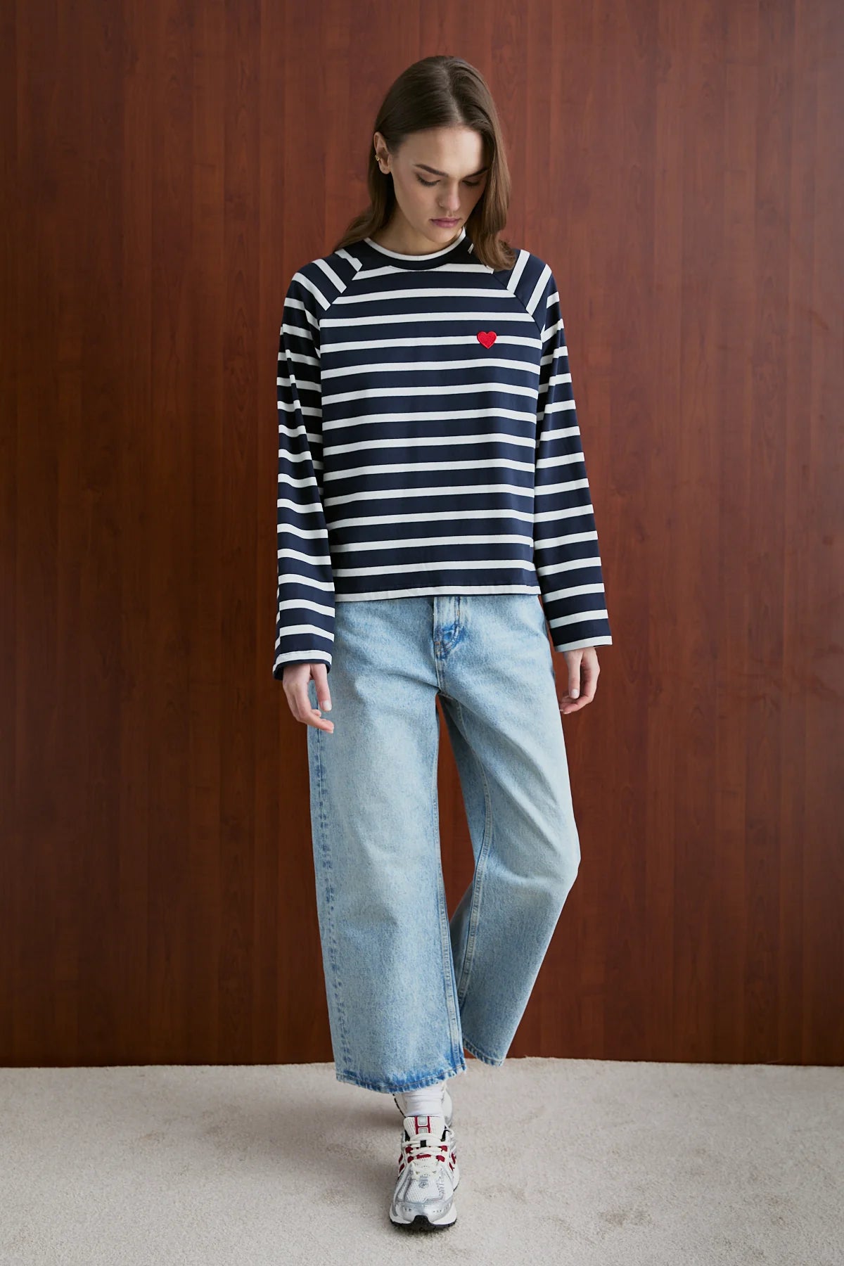 Şal Detaylı Çizgili Sweatshirt