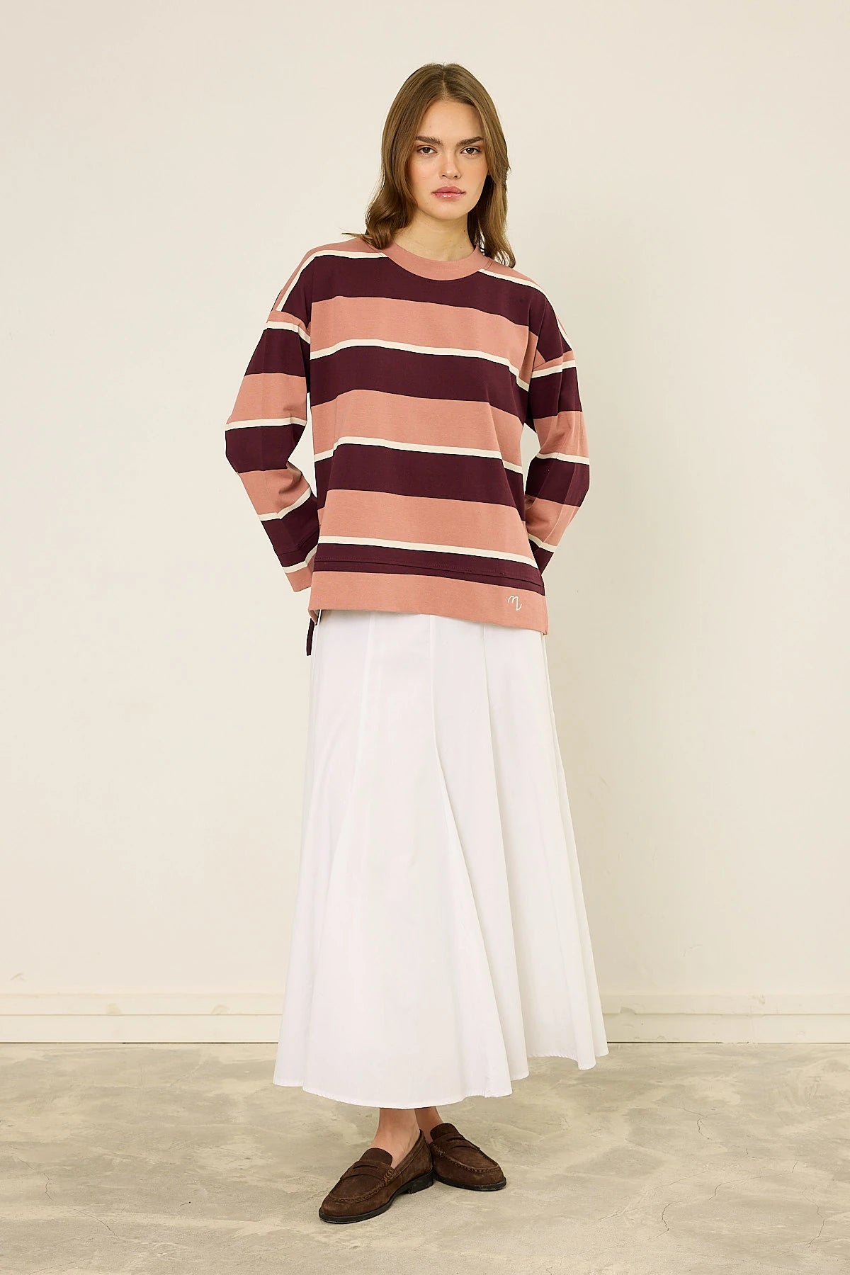 Logolu Çizgili Sweatshirt