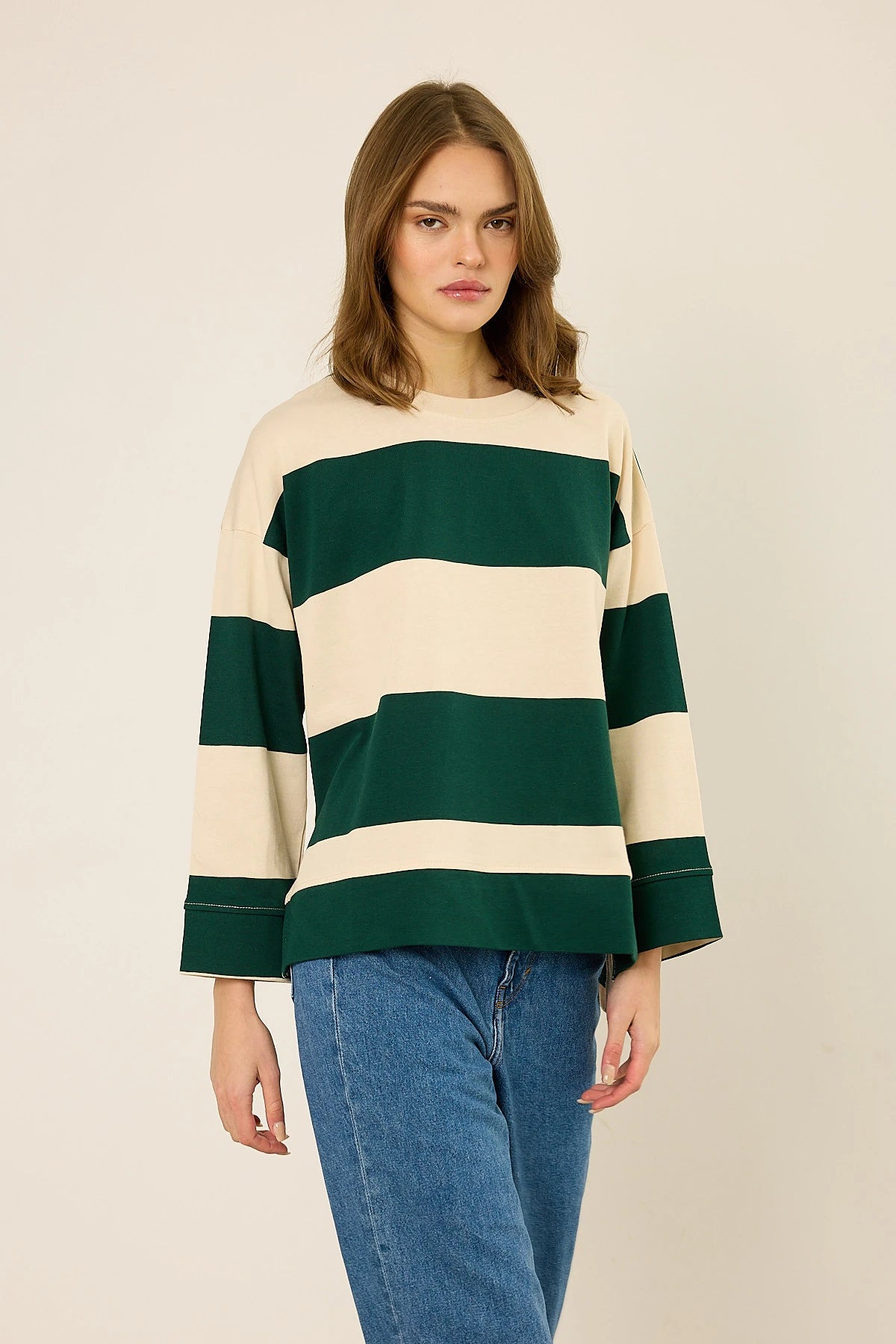 Logolu Çizgili Sweatshirt