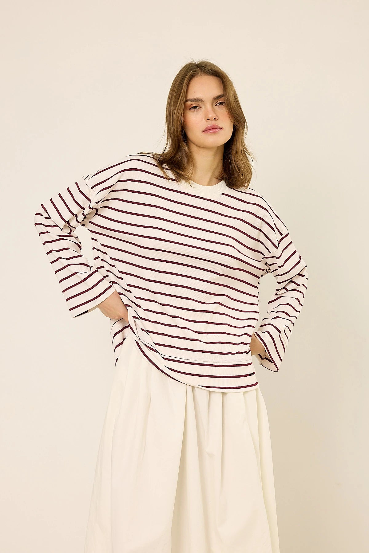 Logolu Çizgili Sweatshirt