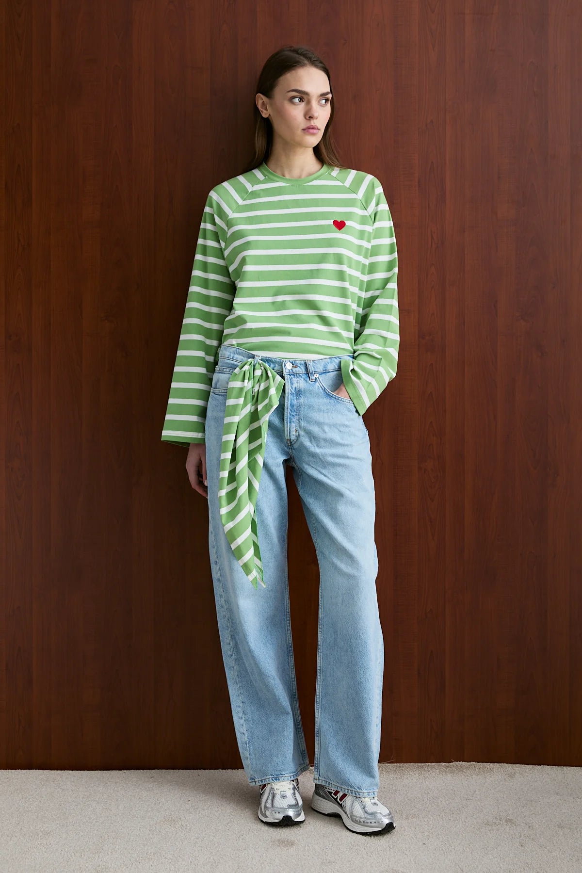 Şal Detaylı Çizgili Sweatshirt