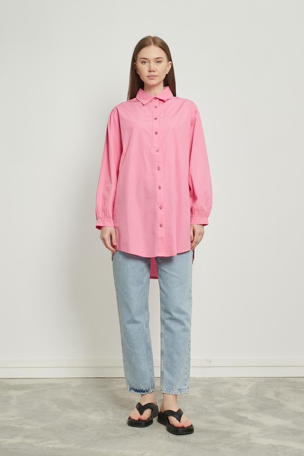 Kemerli Oversize Gömlek Pembe