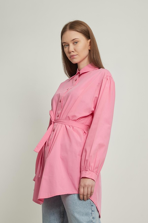 Kemerli Oversize Gömlek Pembe