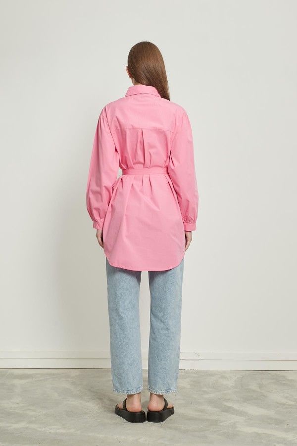 Kemerli Oversize Gömlek Pembe