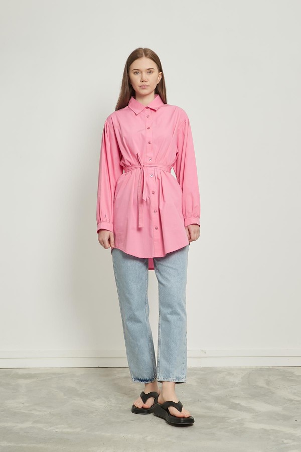Kemerli Oversize Gömlek Pembe