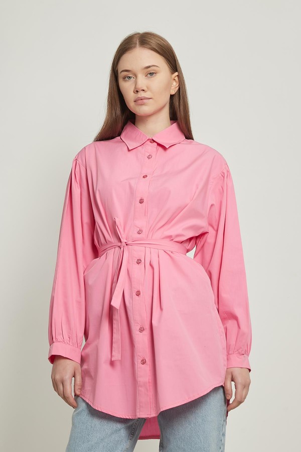 Kemerli Oversize Gömlek Pembe