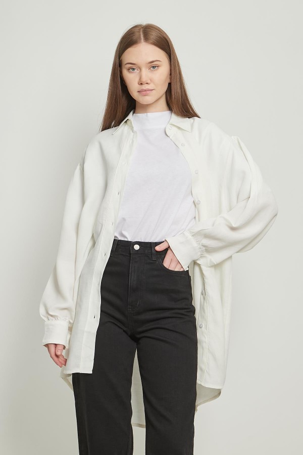 Keten Oversize Gömlek Beyaz