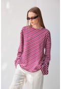 Çizgili Çizgili Basic Bluz Vişne