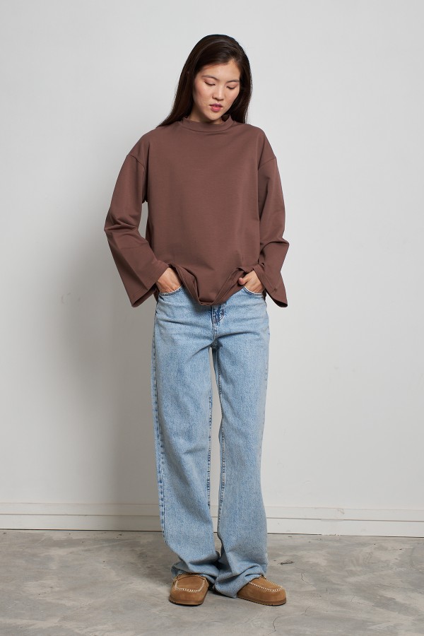 Pamuklu Basic Sweatshirt Kahve