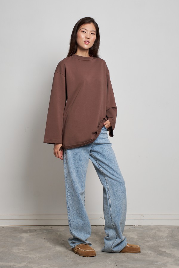 Pamuklu Basic Sweatshirt Kahve