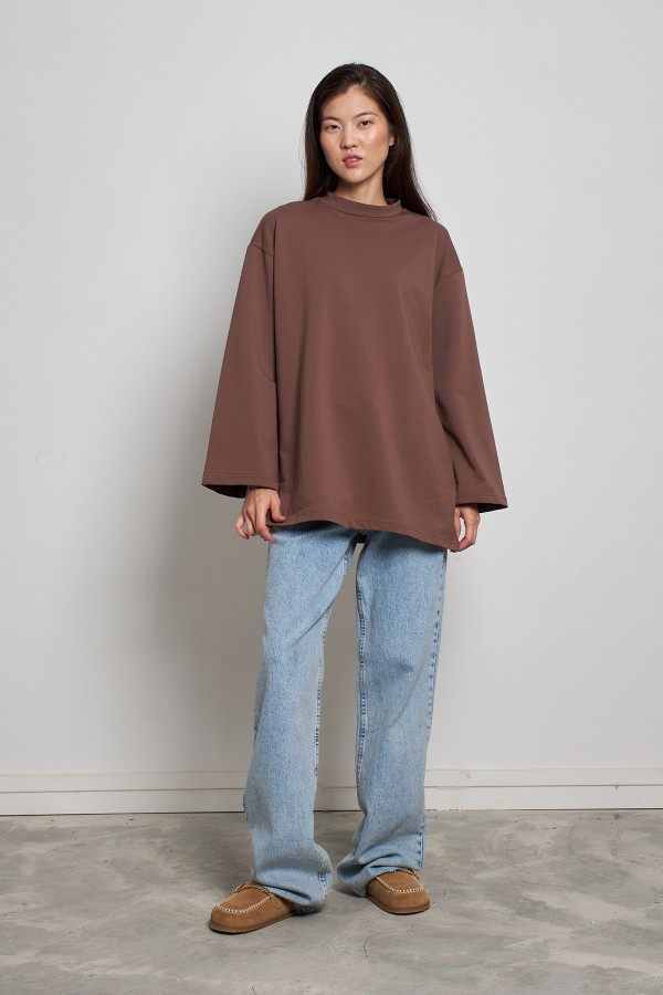 Pamuklu Basic Sweatshirt Kahve