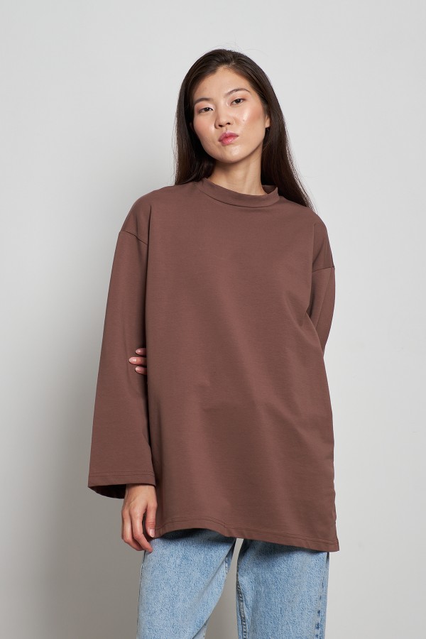 Pamuklu Basic Sweatshirt Kahve