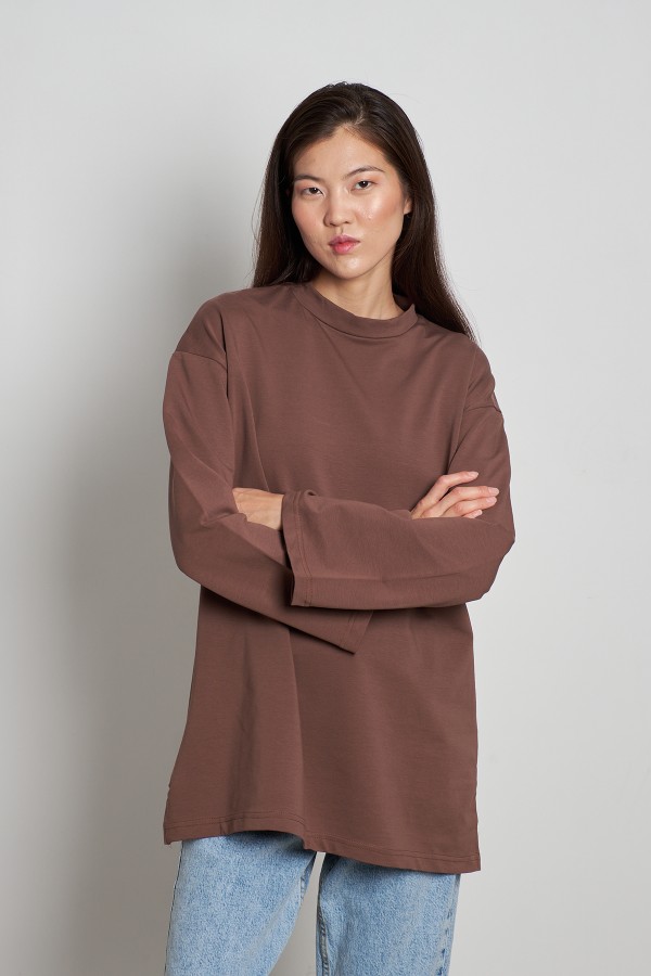 Pamuklu Basic Sweatshirt Kahve