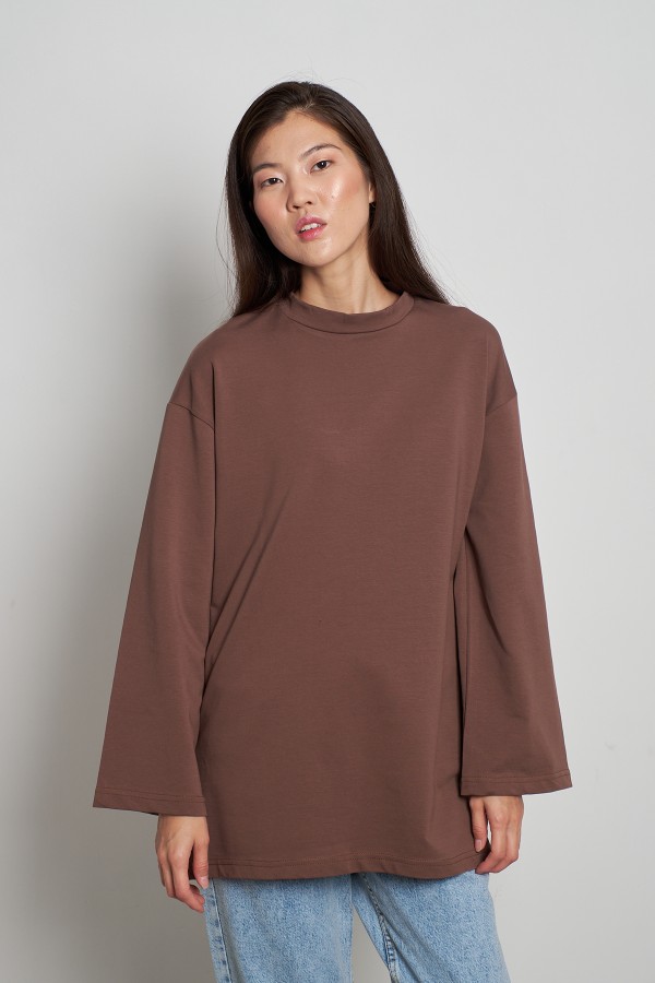 Pamuklu Basic Sweatshirt Kahve