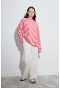 Çizgili Çizgili Basic Bluz Pembe