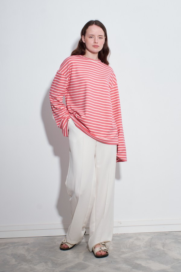 Çizgili Çizgili Basic Bluz Pembe