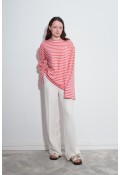 Çizgili Çizgili Basic Bluz Pembe