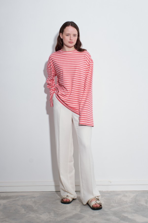 Çizgili Çizgili Basic Bluz Pembe