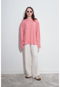 Çizgili Çizgili Basic Bluz Pembe