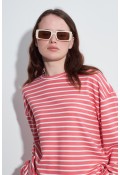 Çizgili Çizgili Basic Bluz Pembe