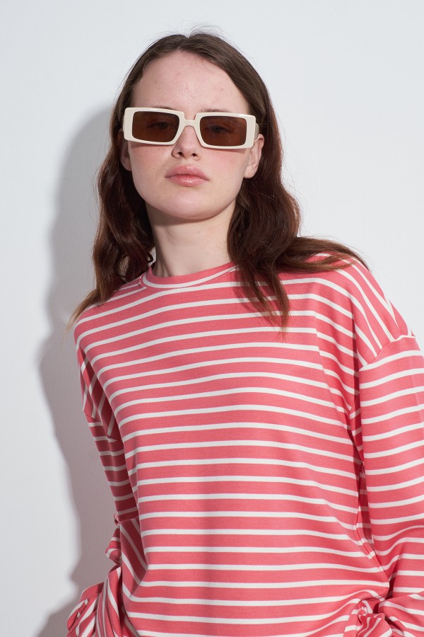 Çizgili Çizgili Basic Bluz Pembe
