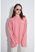 Çizgili Çizgili Basic Bluz Pembe