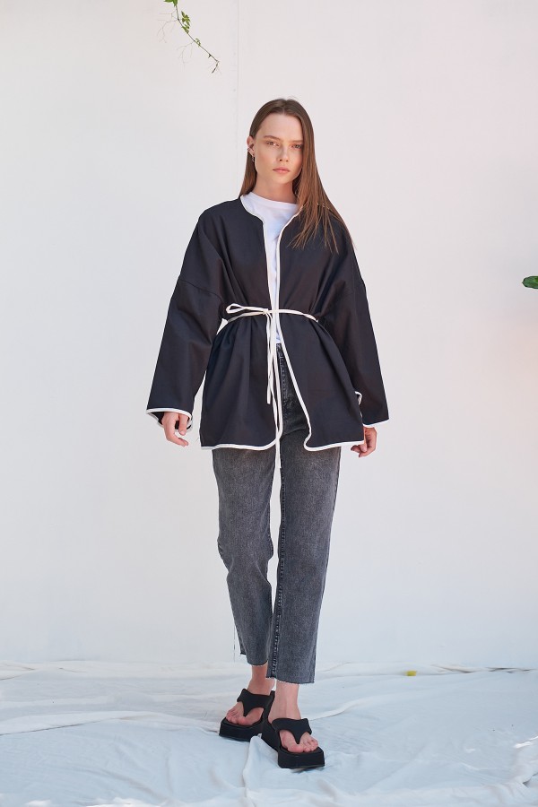 Vio Kemerli Kimono Siyah