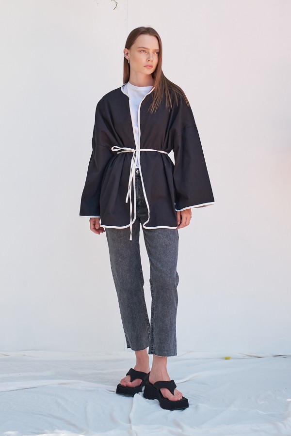 Vio Kemerli Kimono Siyah