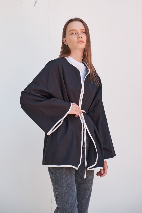Vio Kemerli Kimono Siyah