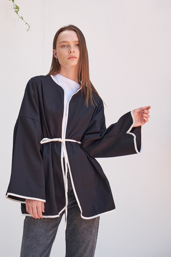 Vio Kemerli Kimono Siyah