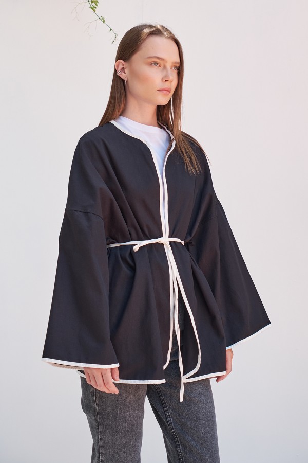Vio Kemerli Kimono Siyah